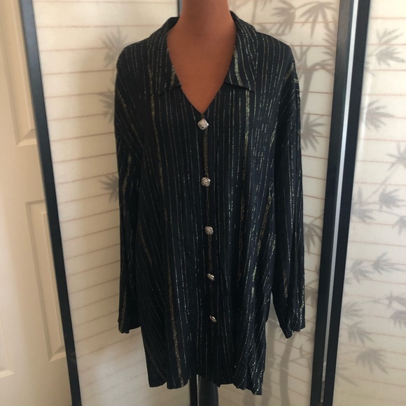 C.M. Shapes Long Sleeve Blouse Plus Size 4x Black and Gold Striped NWOT - Picture 2 of 10